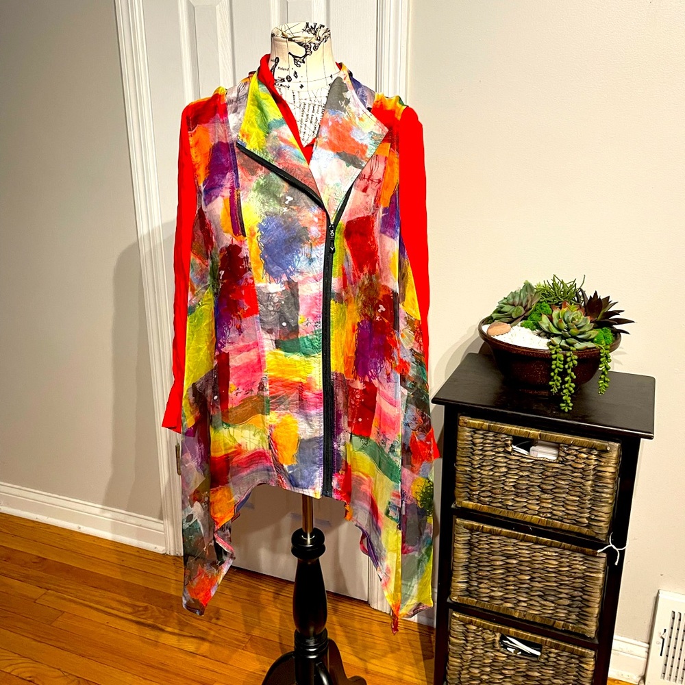 NWOT Radzoli Abstract Marble Asymmetric Vintage y2k vest multicolor vibrant M